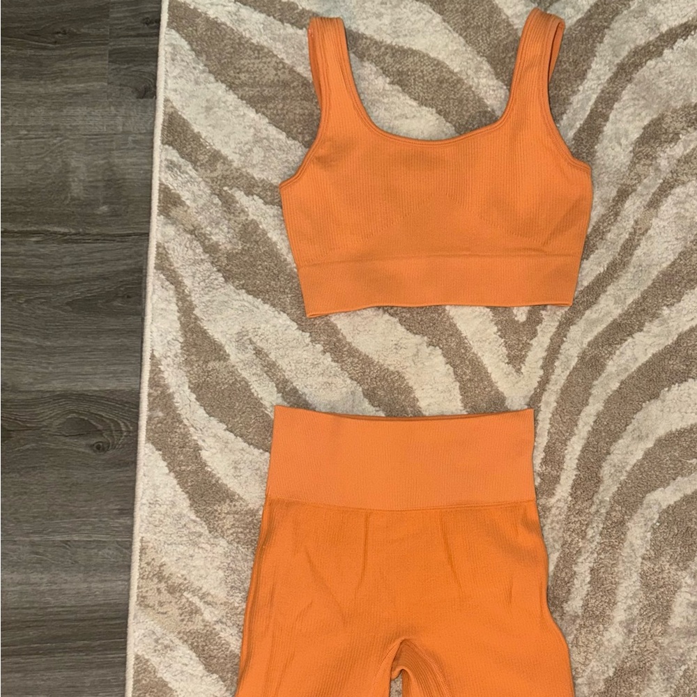 Orange Ribbed Workout Set